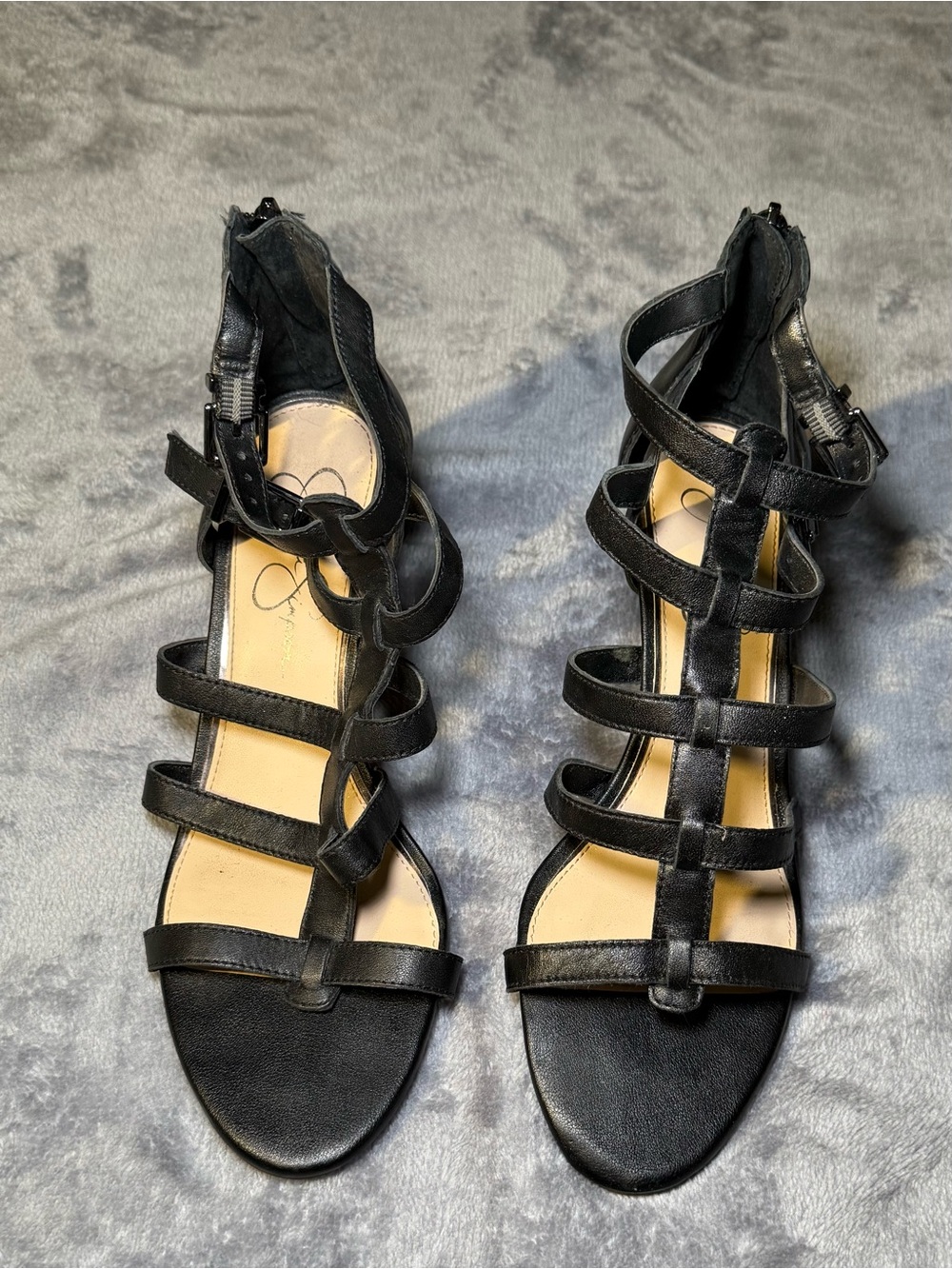 Jessica Simpson Black Strappy Wedge Sandals - Women's - Size 8.5
